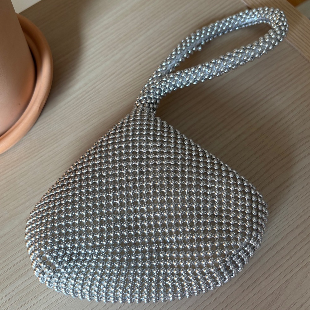 Elegant mesh silver wristlet evening wear small size